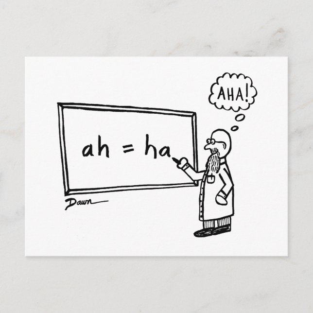 Aha! Funny STEM Cartoon Humor Math Science Joke Postcard (Front)