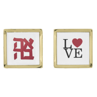 Ahava (love) red with English & heart Cufflinks