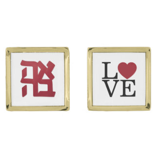 Ahava (love) red with English & heart Cufflinks
