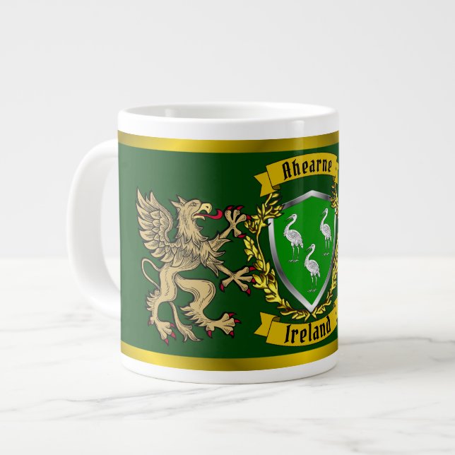 Ahearne/Aherne Irish Shield & Griffins Giant Coffee Mug (Front Left)