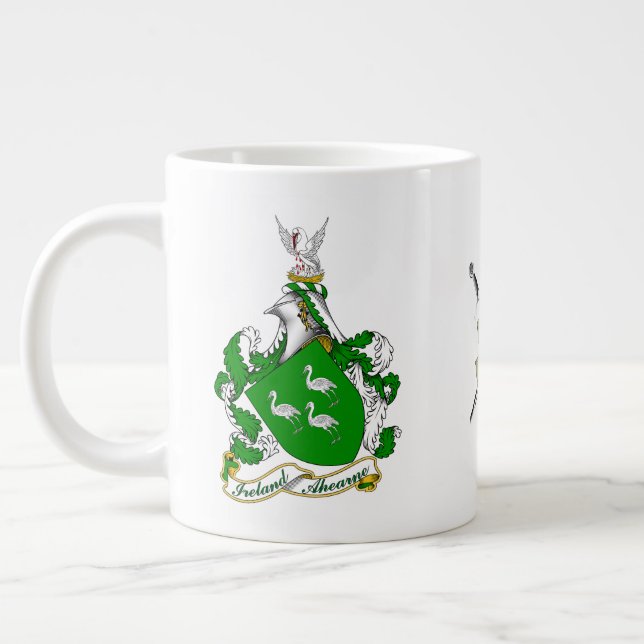 Ahearne Irish Coat of Arms Personalized Giant Coffee Mug (Left)