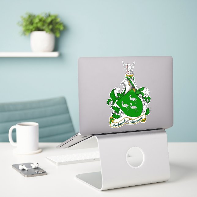 Ahearne Irish Coat of Arms Personalized Sticker (Laptop On Desk)