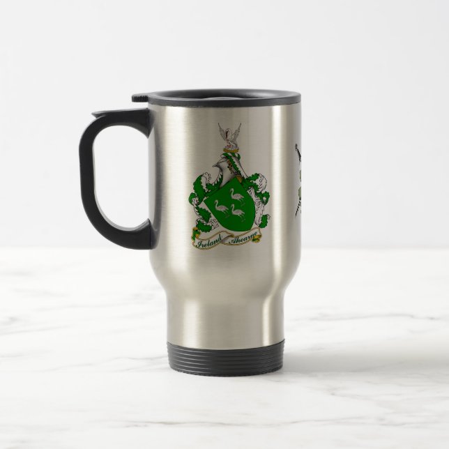 Ahearne Irish Coat of Arms Personalized Travel Mug (Left)