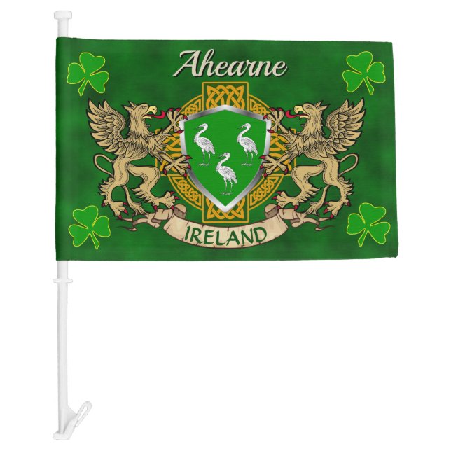 Ahearne Irish Shield & Celtic Cross Personalized Car Flag (Front)