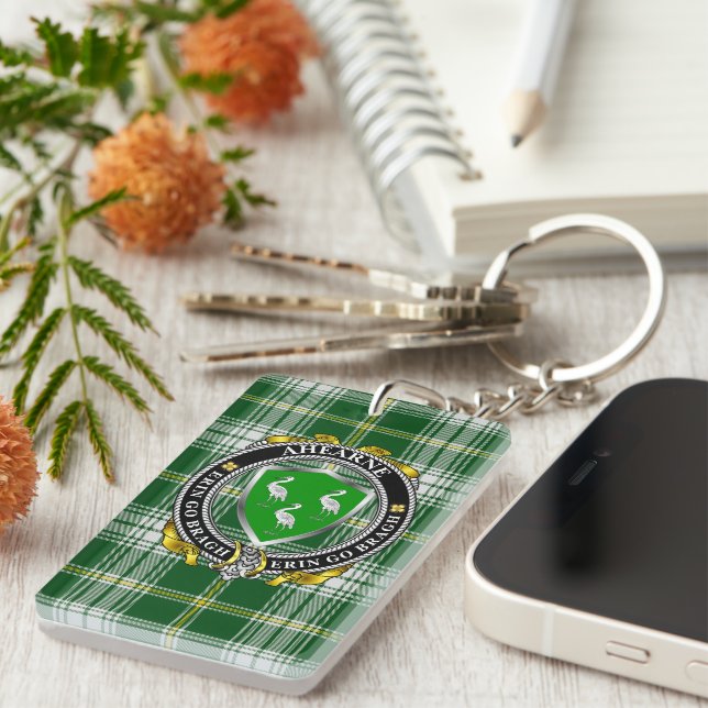 Ahearne Irish Shield Personalized Rectangle Keychain (Front Right)