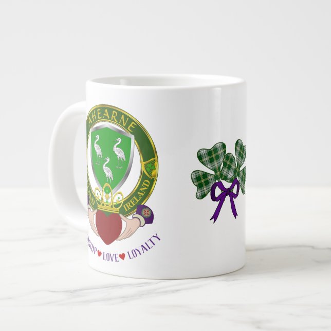 Ahearne Irish Shield w/Claddagh Personalized Giant Coffee Mug (Front Left)