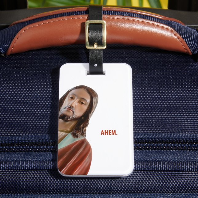 Ahem Funny Jesus On White background Luggage Tag (Front Insitu 2)