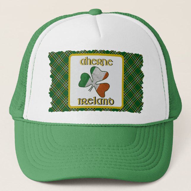 Aherne Irish Flag Shamrock Trucker Hat (Front)
