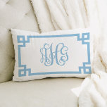 AHG Sky Blue Greek Key Script Monogram Lumbar Pillow<br><div class="desc">PLEASE CONTACT ME BEFORE ORDERING WITH YOUR MONOGRAM INITIALS IN THIS ORDER: FIRST, LAST, MIDDLE. I will customize your monogram and email you the link to order. Please do not purchase until I have sent you the link with your customized monogram. Cute girly preppy modern throw pillow with a geometric...</div>