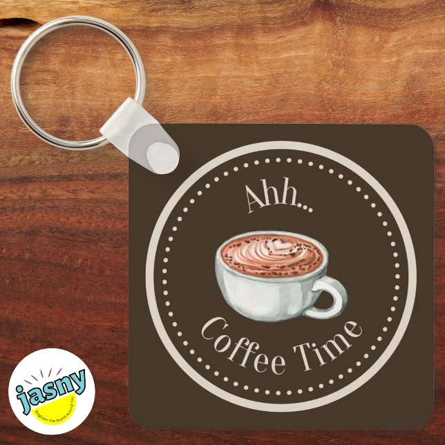 Ahh Coffee Time Funny Quote Square Keychain (Creator Uploaded)
