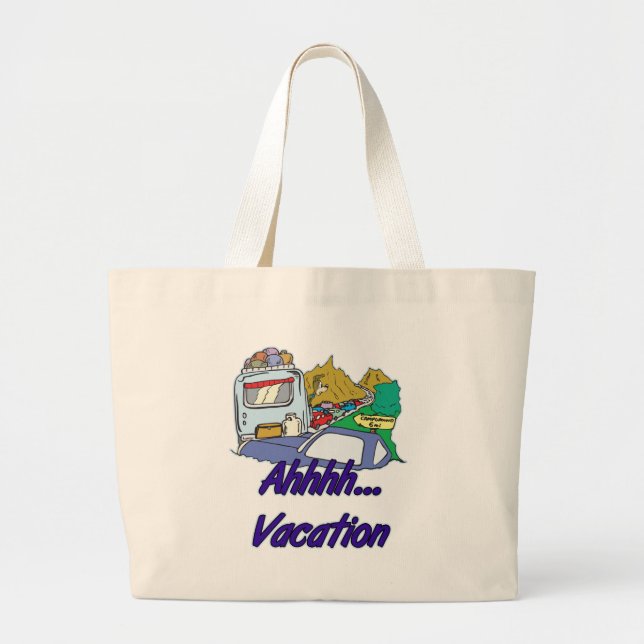 Ahh Vacation Camping Large Tote Bag (Front)
