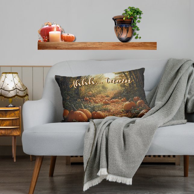 "Ahhh... tumn" Pumpkin Fall Lumbar Pillow ("Ahhh... tumn" Customizable lumbar pillow for the people who love autumn.)