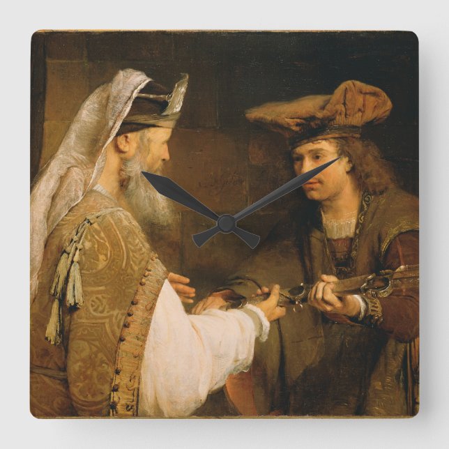 Ahimelech giving the sword of Goliath to David Square Wall Clock (Front)