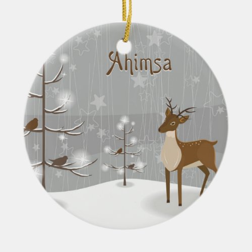 Ahimsa Holiday Reindeer Ceramic Ornament