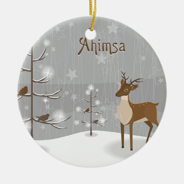 Ahimsa Holiday Reindeer Ceramic Ornament (Front)
