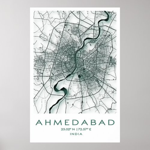 Ahmedabad Map Poster  Gujarat  India