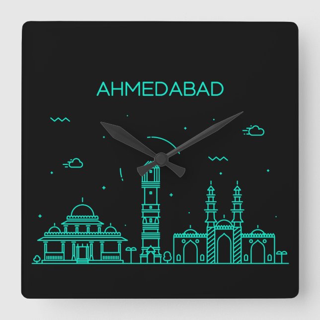 Ahmedabad skyline square wall clock (Front)