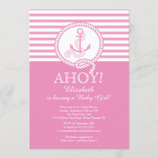 Ahoy! A Girl Nautical Girls Baby Shower Invitation