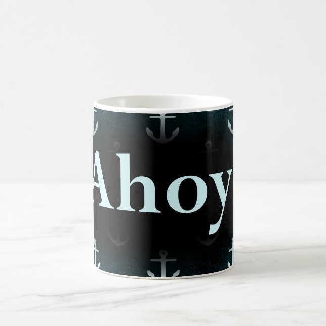 Ahoy! Anchor Pattern Design Dark Blue Coffee Mug (Center)