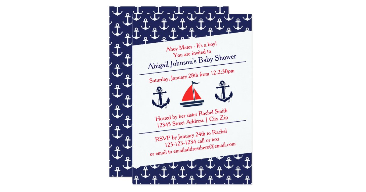 Ahoy Anchors Baby Shower - 3x5 Invitation | Zazzle.com