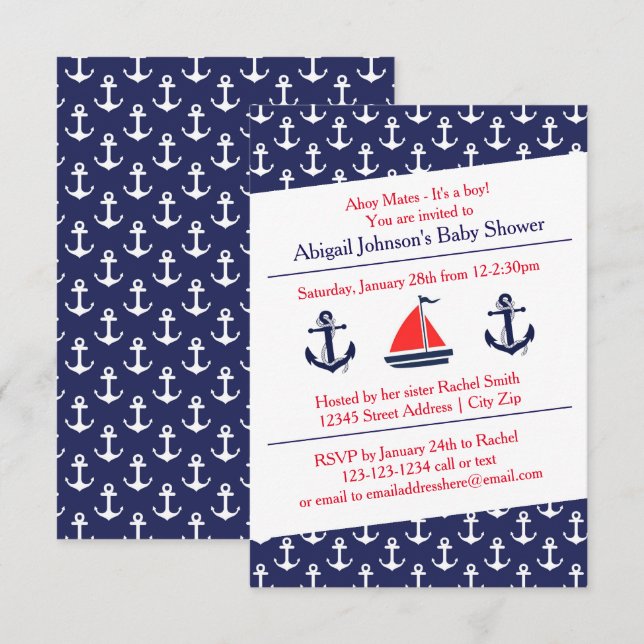 Ahoy Anchors Baby Shower - 3x5 Invitation (Front/Back)