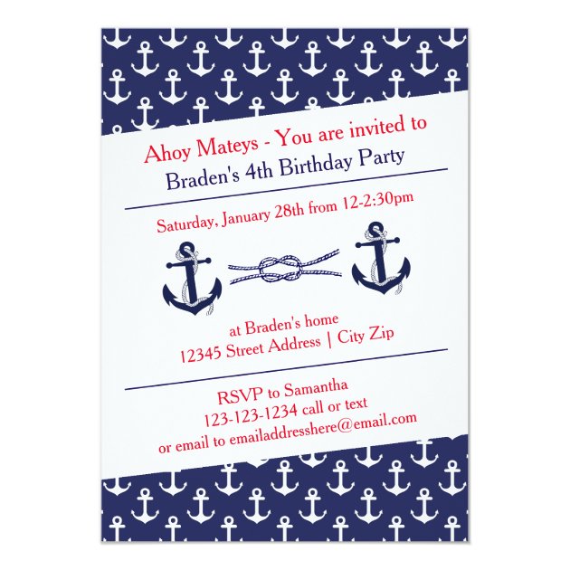 Ahoy Anchors Birthday Party - Invitation