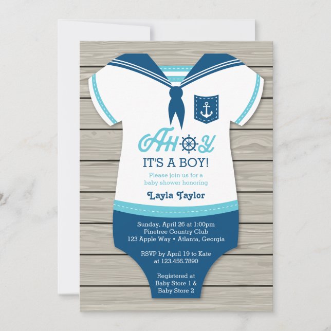 Ahoy Baby Shower Invitation, Sailor, Nautical Invitation (Front)