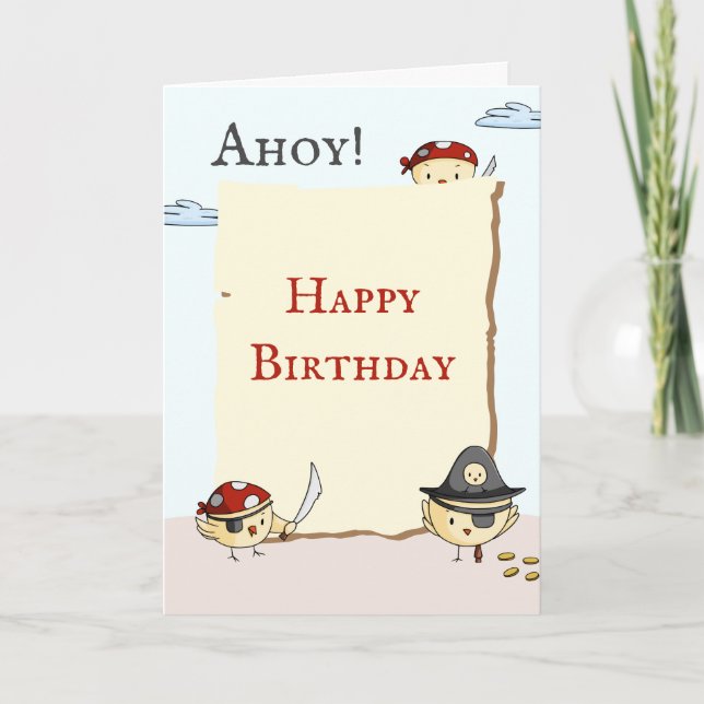 Ahoy Bird Pirate Theme Birthday Greeting  Card (Front)