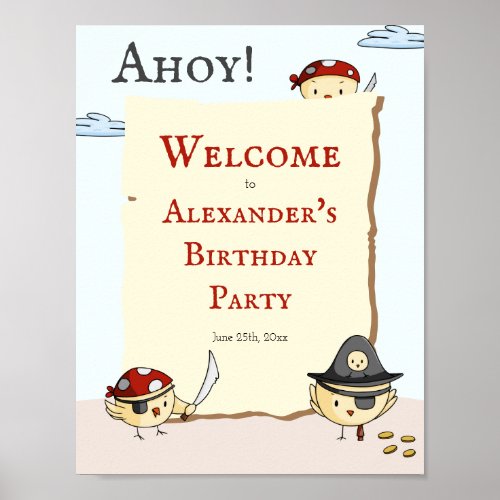 Ahoy Bird Pirate Theme Birthday Welcome Poster