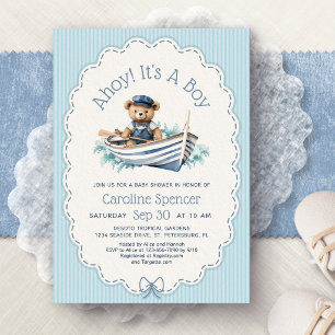Ahoy Boy Nautical Bear Baby Shower Invitation