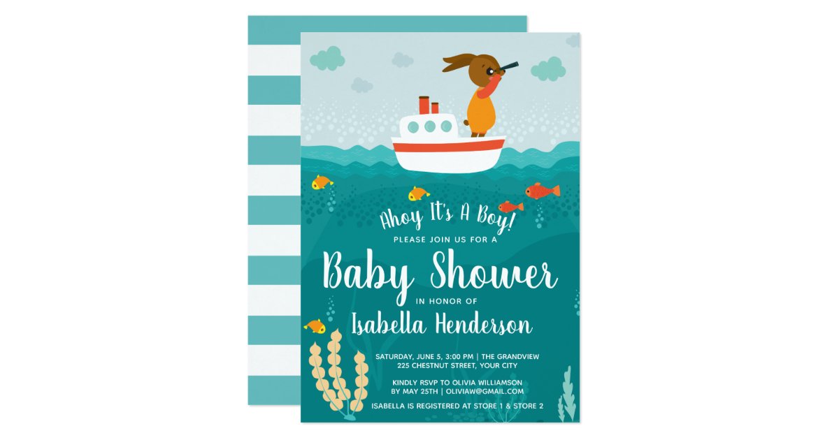 Ahoy Boy Nautical Boat Baby Shower Invitation