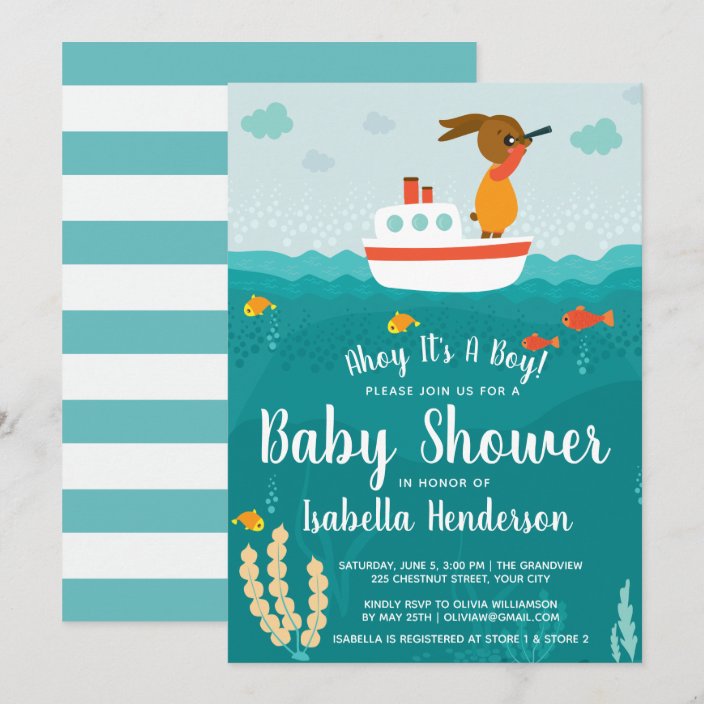 Ahoy Boy Nautical Boat Baby Shower Invitation