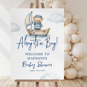 Ahoy Boy Teddy Bear Baby Shower Welcome Sign