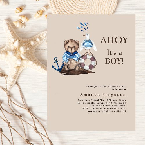 Ahoy boy teddy sailor beige budget Baby Shower