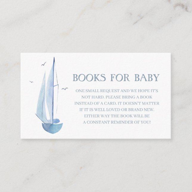 Ahoy Boy's  Aquarelle Sailboat Books For Baby Enclosure Card (Front)