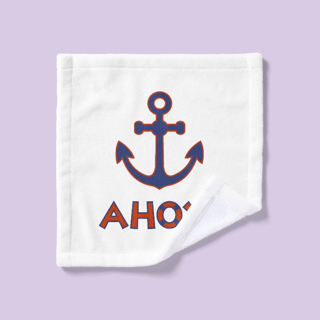 AHOY! Buoy + Anchor Design Red+Blue Bath Towel Set (Wash Cloth)