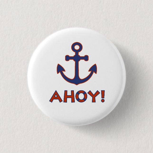 AHOY! Buoy + Anchor Design Red+Blue Button (Front)