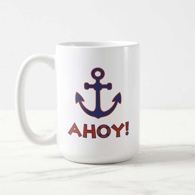 AHOY! Buoy + Anchor Design Red+Blue Coffee Mug (Left)