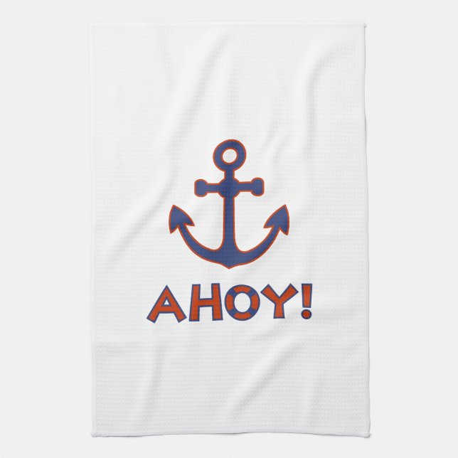 AHOY! Buoy + Anchor Design Red+Blue Kitchen Towel (Vertical)