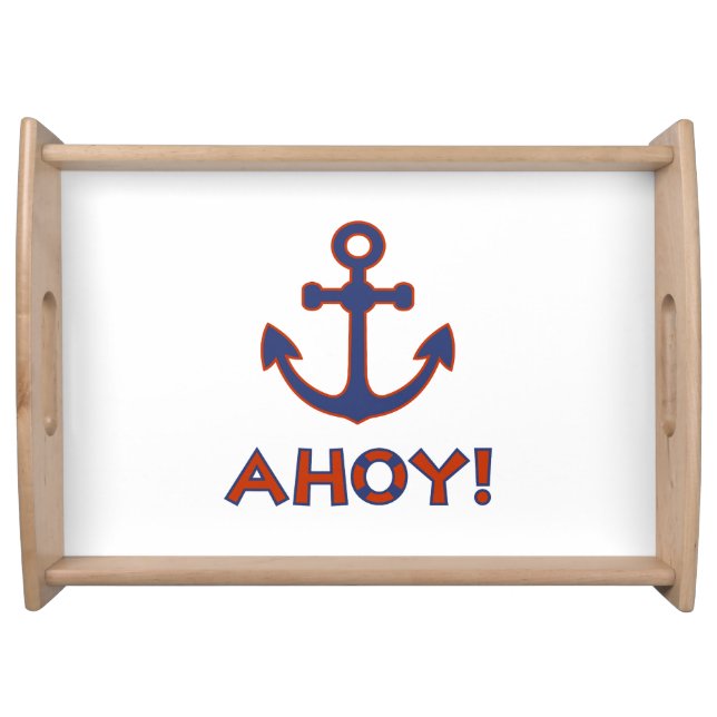 AHOY! Buoy + Anchor Design Red+Blue Serving Tray (Front)