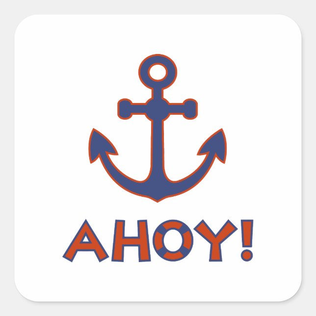 AHOY! Buoy + Anchor Design Red+Blue Square Sticker (Front)