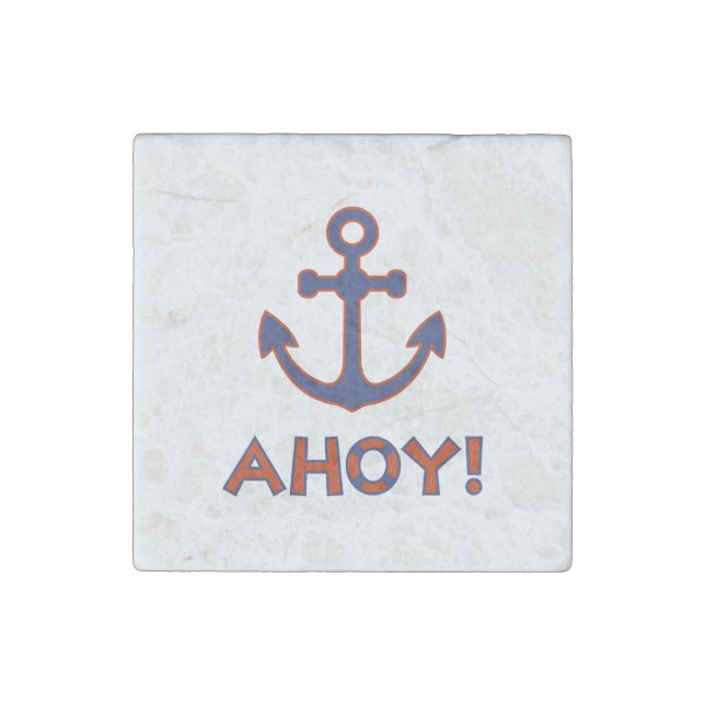 AHOY! Buoy + Anchor Design Red+Blue Stone Magnet (Front)