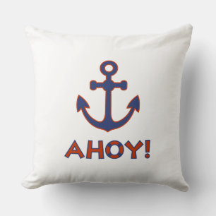 AHOY! Buoy + Anchor Design Red+Blue Throw Pillow