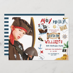 Ahoy Captain Photo Pirate kids Birthday Party Invitation