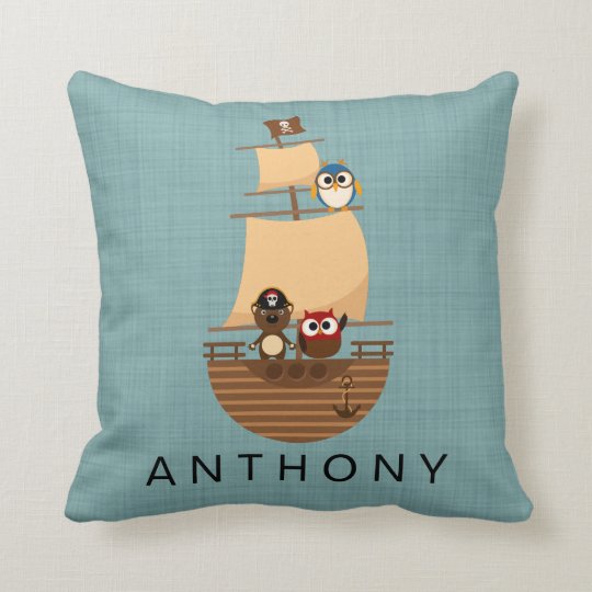 Ahoy Cute Animal Pirate Ship Nursery Decor Throw Pillow Ahoy Cute Animal Pirate Ship Nursery Decor Throw Pillow