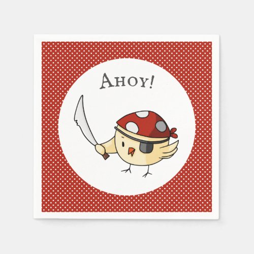 Ahoy Cute Bird Pirate Red Polka Dot Napkins