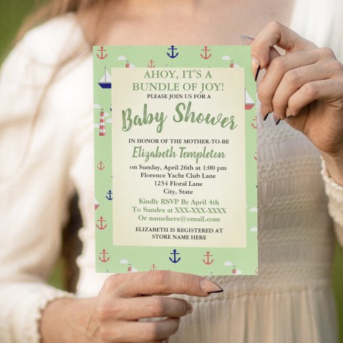 Ahoy Cute Nautical Baby Shower Invitation