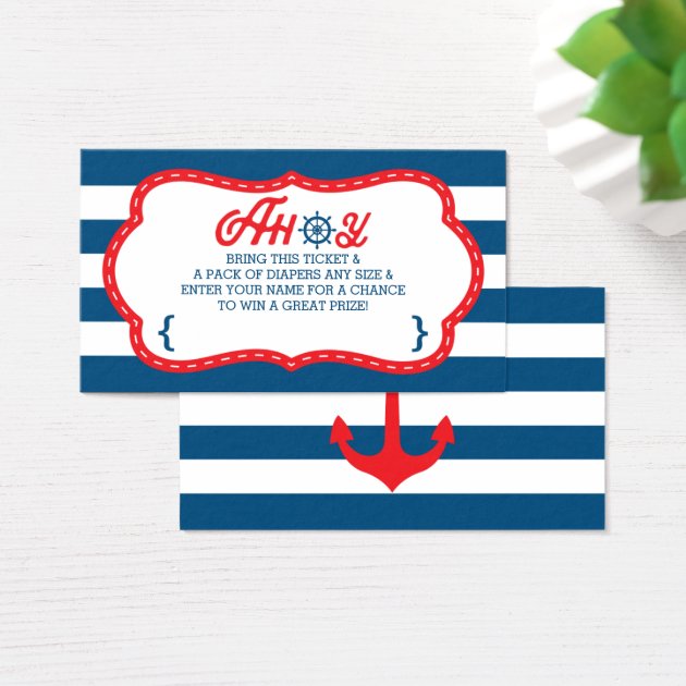 Ahoy Diaper Raffle Ticket, Nautical, Blue, Red Business Card
