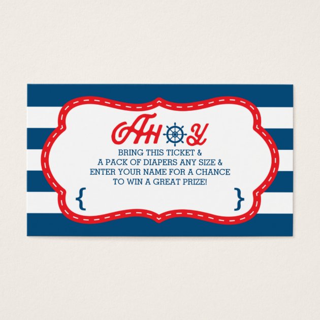 Ahoy Diaper Raffle Ticket, Nautical, Blue, Red Business Card