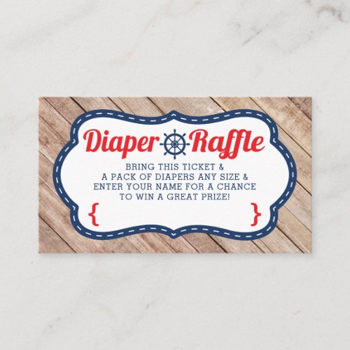 Ahoy Diaper Raffle Ticket Nautical Blue Red Enclosure Card